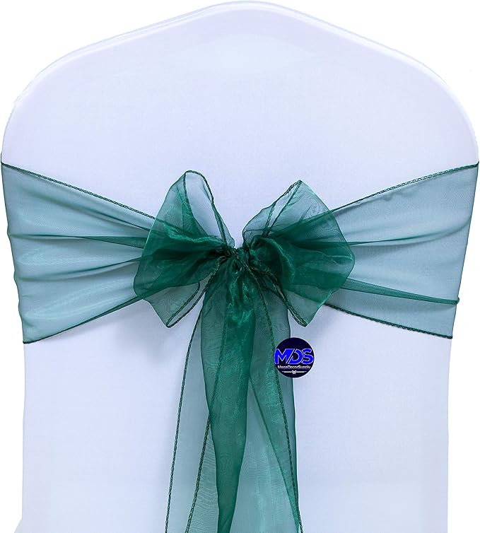 MDS Pack of 200 PCS Organza Chair Sashes Wider Dining Chair Bows Ribbon Tie Back for Wedding Party Birthday Bridal Shower Reception Event Banquet Home Chair Cover Decoration - Hunter Green