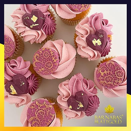 Barnabas Blattgold Edible Gold Leaf 24K - Cake Decorations, Loose Gold Leaf Sheets for Cupcakes - 3.1 inches, Book of 20