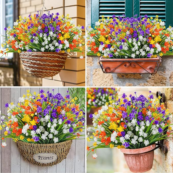 AmyHomie 20 Bundles Artificial Flowers for Outdoor UV Resistant Faux Flowers No Fade Fake Plastic Plants Garden Porch Window Box Decorating(Mix Color)