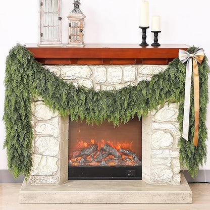 Real Touch Cedar Garland - Artificial Christmas Garlands Faux Green Cedar Fake Pine Needles Garland for Fireplace,Table, Stairs, Mantle, Window,Indoor Outdoor,Home,Holiday Decor(1 PCS,5 FT)
