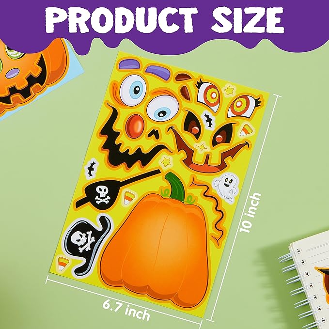 JOYIN 48 Pcs Halloween Pumpkin Stickers for Kids, Halloween Party Favor, Craft Party Supplies, Funny Sticker with Different Pumpkin Design, Classroom Activities Games Goodies Treat Gifts（Age 3+）