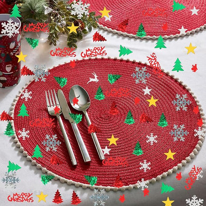 4800pcs Christmas Confetti,Xmas Table Confetti Snowflake Santa Claus Metallic Foil Sequins Glitter Table Scatters for Party Decoration