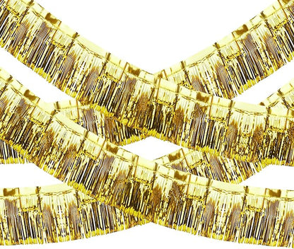 4 Pack Iridescent Float Fringe Curtains, Metallic Foil Fringe Garland Shiny Tassel Foil Float Parade Float Decorations for Trailer Car Graduation Homecoming Outdoor Indoor Party (Gold)