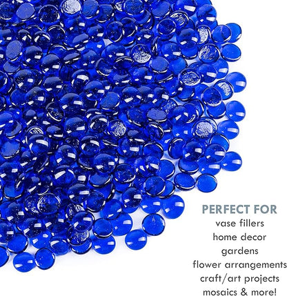 Galashield Flat Glass Marbles for Vases Cobalt Blue Glass Gems Beads Pebbles Vase Filler (1 LB, Approx. 105 PCS)