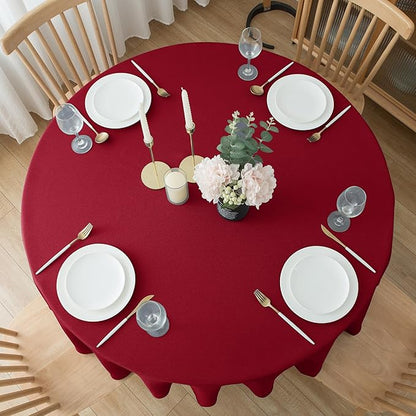 Biscaynebay Textured Fabric Christmas Round Table Cloth 90", Red Water Resistant Spill Proof Folding Table Covers for Dining, Kitchen, Wedding & Parties Machine Washable