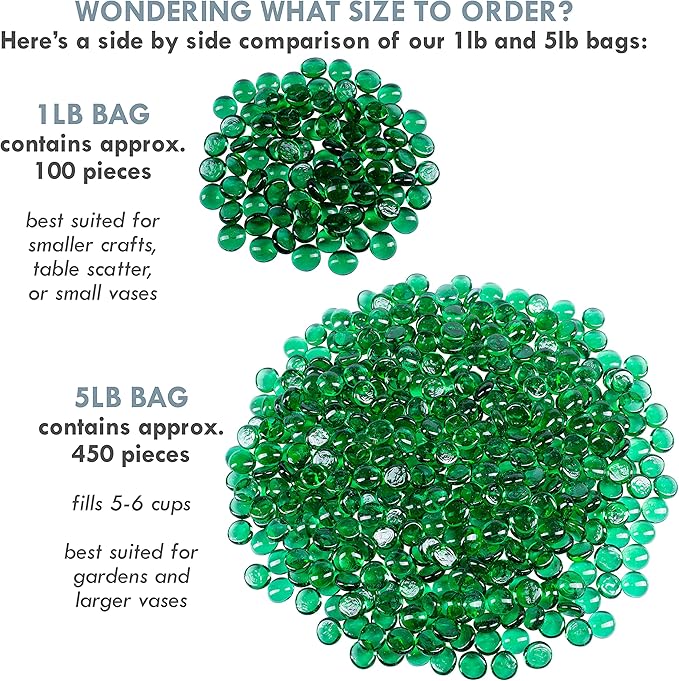 Galashield Flat Glass Marbles for Vases Green Glass Gems Beads Pebbles Vase Filler (5 LBS, Approx. 540 PCS)