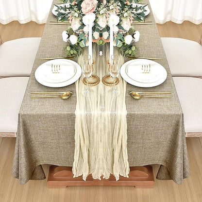 Fitable Faux Linen Tablecloths for Rectangle Tables: Water & Stain Resistant Farmhouse Table Cloth, Washable Burlap Textured Table Covers for Kitchen Dining Party(2 Pack, 60x84 Inch, Khaki)