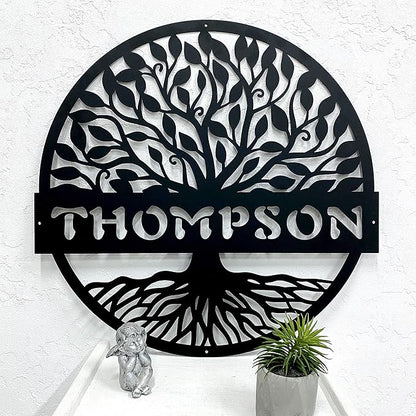 RealSteel Personalized Metal Wall Art - Custom Tree of Life Design with Family Name - Circular Metal Sign - Personalized Wedding, Anniversary, or Housewarming Gift (30")