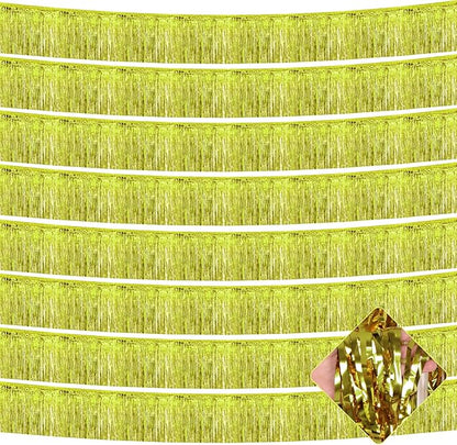 10 Pack 10 Feet Foil Fringe Garland Metallic Tinsel Streamers Banner Wall Hanging Curtain Backdrop for Parade Floats, Wedding, Disco, Birthday, Halloween, Christmas Party Decorations(Light Gold)
