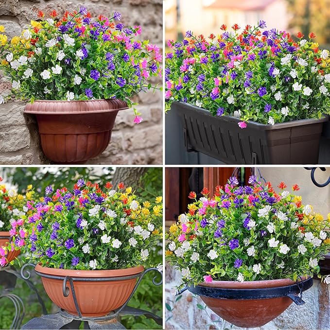AmyHomie 20 Bundles Artificial Flowers for Outdoor Outside Spring Summer Decoration UV Resistant Faux Flowers No Fade Fake Plastic Plants Garden Porch Window Box Decorating