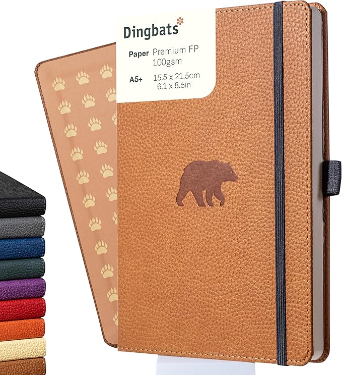 Dingbats* Wildlife Dotted Writing Journal Notebook A5 - Vegan Leather Hardcover - Ideal for Work, Travel - Pocket, Elastic Closure, & Bookmark