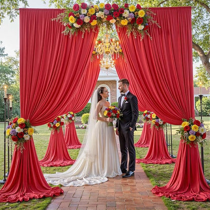 20×12ft Wrinkle Free Red Backdrop Curtain for Wedding Parties,4 Panels 5×12ft Long Soft Silky Polyester Backdrop Drapes Red Photo Back Drop Curtains for Photography Stage Christmas Background Cloth