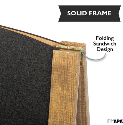 Ilyapa A-Frame Chalkboard Sidewalk Sign - Rounded Top Folding Standing Sandwich Sign for Restaurant, Office, Weddings - Rustic Barnwood, 18 x 31.5 in