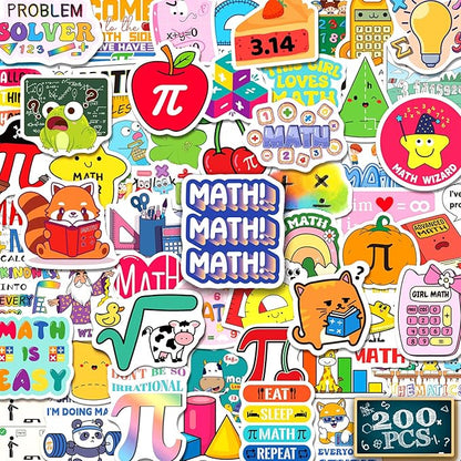 200 PCS Math Stickers for Kids Teens Students, Math Vinyl Stickers for Water Bottle Notebook Journal Laptop Classroom Decor Math Party Favors Teacher Must Haves