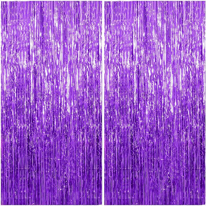 2 Pack Foil Curtain Backdrop Purple Metallic Tinsel Foil Fringe Curtains Photo Booth Props for Birthday Wedding Engagement Baby Shower Bachelorette Christmas Holiday Celebration Party Decorations
