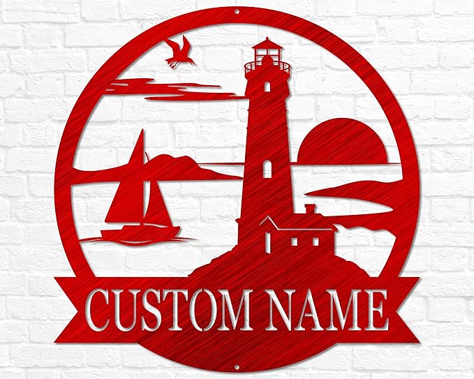 Custom Lighthouse Decor | Personalized Beach Coastal Lake House Decor | Metal Sign Wall Art Sailing Gift for Him Beach Wedding