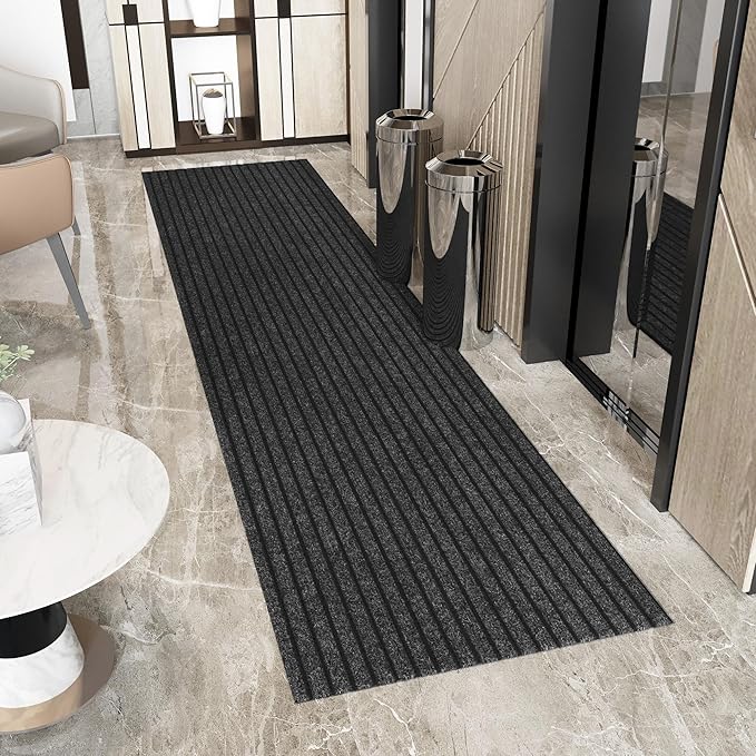 Ottomanson 2'7" x 29' Hallway Runner with Scraper Pile - Extra Durable Non-Slip Rug Mat for Indoor & Outdoor Use - Ideal for Kitchen, Entryway & Garage - High-Traffic Carpet, Black