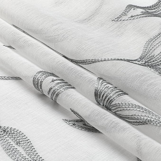 VISIONTEX Sheer Voile Curtain Valances, Decorative Leaves Embroidered, Rod Pocket Window Treatment for Kitchen/Rustic Bedroom/Living Room (54 x 16 Inch,1 Panel)