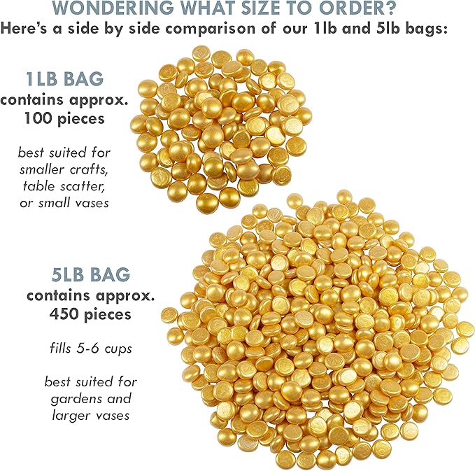 Galashield Flat Glass Marbles for Vases Gold Glass Gems Beads Pebbles Vase Filler (1 LB, Approx. 105 PCS)
