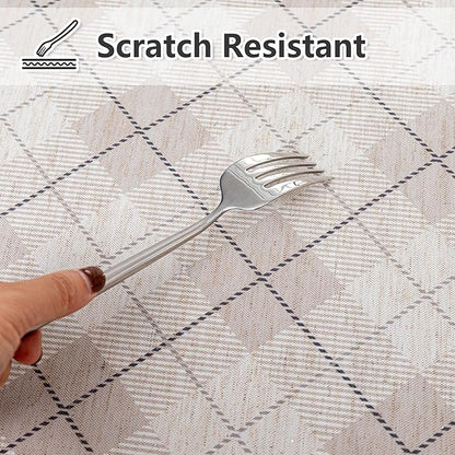 MYSKY HOME Table Cloth 60x102 in Rectangle, Heavy Duty Linen Look Waterproof Tablecloths Farmhouse Tablecloth, Wrinkle Free Table Cover with Black Plaid for Kitchen Dining, Party
