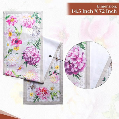 Maison d' Hermine Table Runner 100% Cotton Single Layer Table Runners 72 inches Long Decorative for Home Kitchen Dining Party Baby Shower Wedding Bridal Shower Spring Summer (Pivoine, 14.50" x 72")
