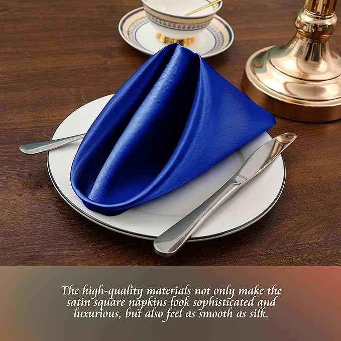 Manyshofu 60 Pieces Royal Blue Satin Napkins - 20x20 Inches Cloth Napkins, Square Satin Fabric Napkins Set - Soft & Reusable Table Napkins for Wedding Dinner Party Lunch Banquet Restaurant Decoration