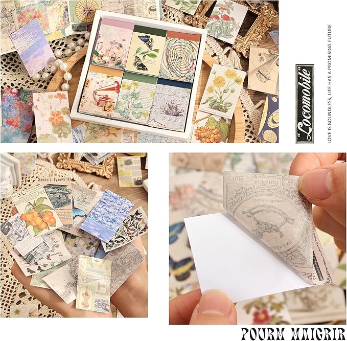 6 Sets 300 Pcs Washi Stickers Set Vintage Aesthetic Sticker Book for Journaling Decorative Scrapbook Floral Paper Sticker Kit for Scrapbooking, Bullet Journal, Art Craft Gifts, Notebook Making