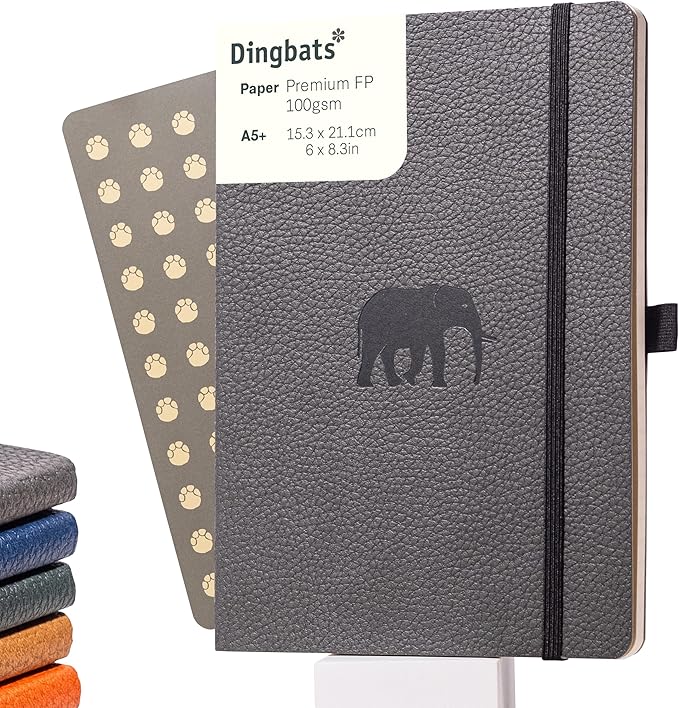Dingbats* Wildlife Dotted Writing Journal Notebook A5 - Vegan Leather Softcover - Ideal for Work, Travel - Pocket, Elastic Closure, & Bookmark