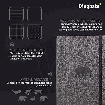 Dingbats* Wildlife Dotted Writing Journal Notebook A5 - Vegan Leather Hardcover - Ideal for Work, Travel - Pocket, Elastic Closure, & Bookmark