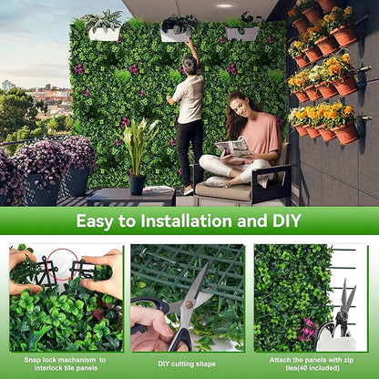 Artificial Grass Wall Panels, 20"x20" 16pcs Grass Backdrop Wall with Mint Plant Leaves, UV-Anti Fake Greenery Plant Boxwood Panels for Privacy Fence Screen, Outdoor Green Wall Decor for Patio Garden