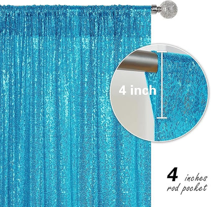 Turquoise Sequin Backdrop Curtain 2 Pieces 2FTx8FT Glitter Photography Backdrop for Party Wedding Birthday Christmas Decorations