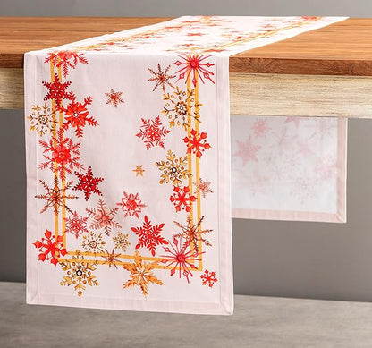 Maison d' Hermine Table Runner 100% Cotton Single Layer Table Runners 60 inches Long for Thanksgiving Christmas Decorations Home Kitchen Dining Party Wedding (Crystal Star, 14.5" x 60")