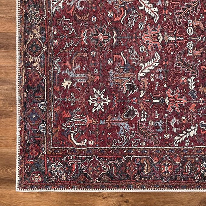 Bloom Rugs Washable Non-Slip 10 ft Runner - Burgundy Traditional Bordered Runner for Entryway, Hallway, Bathroom, and Kitchen - Exact Size: 2.5' x 10'