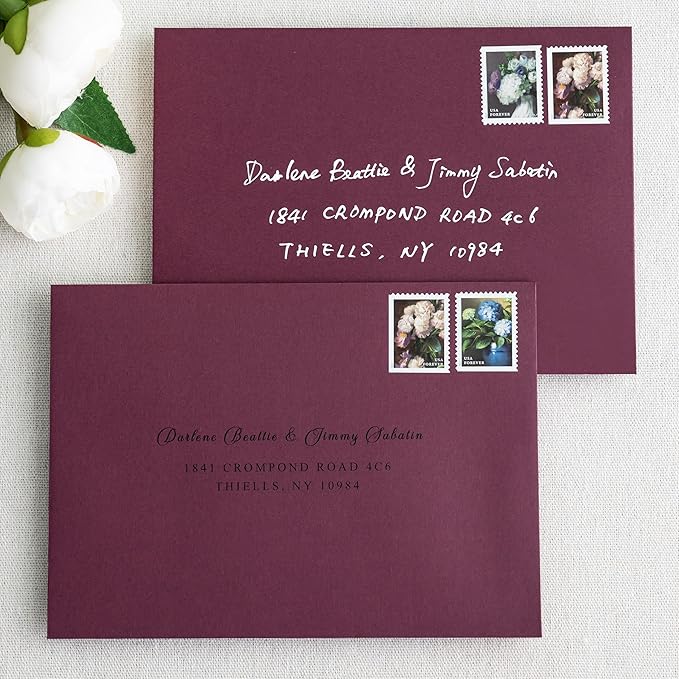 PONATIA 50PCS 5x7 Envelopes, Burgundy A7 Envelopes Self Seal for Weddings, Invitation Cards, Photos, Postcards, Greeting Cards Mailing, Baby Shower, Graduation, Christmas Gift Cards