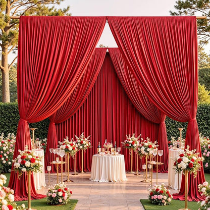 30ftx10ft Red Backdrop Curtains for Parties, Wrinkle Free 6 Panels 5x10ft Silky Photo Backdrop Drapes Back Drop Cloth for Wedding Birthday Photography Baby Shower Background Decor