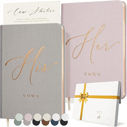 ARTESORI Vow Books His and Hers - Linen Wedding Vow Books Perfect as Bride & Groom Gifts, Wedding Registry Ideas - His & Hers Gifts Wedding Vow Book - Wedding Essentials & Accessories (Blush & Grey)