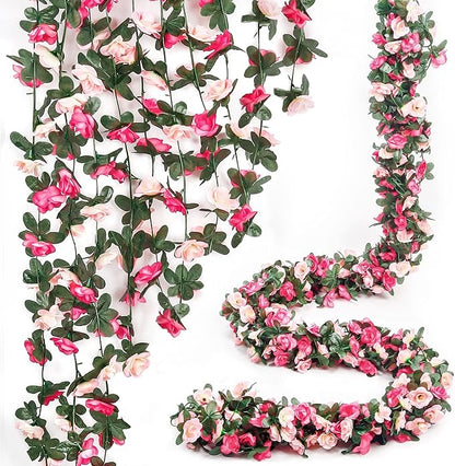 Miracliy 5Pcs 41FT Pink Flower Garland Artificial Rose Arch Vines Fake Spring Floral Garland for Flower Wall Backdrop Wedding Mothers Day Garden Tea Party Decoration