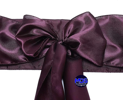 MDS Pack of 75 PCS Satin Chair Sashes Charmeuse Sateen Dining Chair Bows Ribbon Ties Back Sash for Wedding Party Birthday Home Hotel Restaurant Banquet Decoration (7 x 108 Inch, Plum)