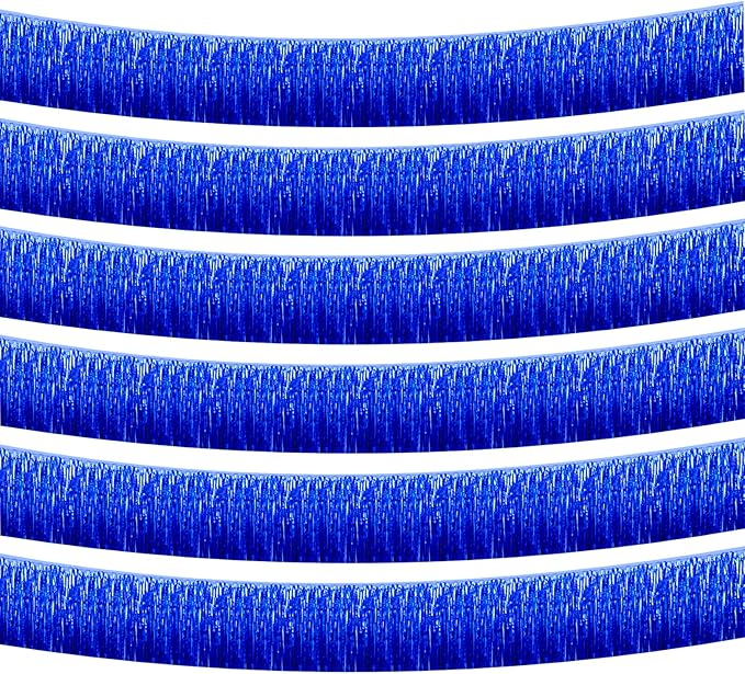 6 Pack 10 Feet Foil Fringe Garland Metallic Tinsel Streamers Banner Wall Hanging Curtain Backdrop Banner for Parade Floats, Thanksgiving, Christmas, Birthday, Halloween Party Decorations(Blue)