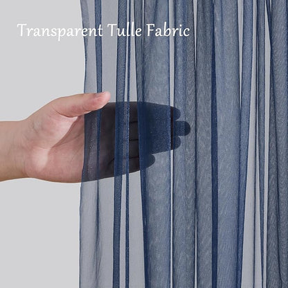 10ft X 10ft Navy Blue Tulle Backdrop Curtain for Parites, Sheer Backdrop Curtains Fabric Drapes for Wedding Ceremony Arch Party Stage Decorations