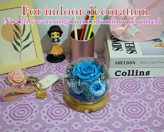 Valley of Rain & Forest Long-Lasting Real Flowers, Unique Floral Gift For you to send Love for All Occasions, for Indoor Decoration (Blue Rose, Grey & White-Blue Austin Roses)