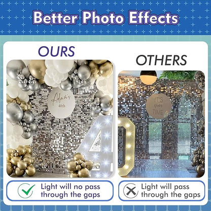 Qcity Black Shimmer Wall Backdrop 48PCS, Black Back Not See-Through Design, Square Sequin Glitter Backdrop Panel, Perfect for Outdoor Events, Birthdays, Wedding and Party Decoration