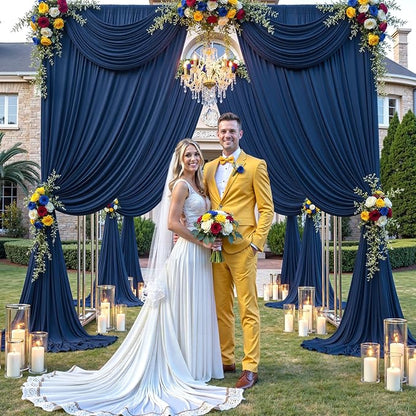 20×12ft Navy Blue Wrinkle Free Backdrop Curtain for Wedding Parties, 4 Panels 5×12ft Long Soft Silky Polyester Backdrop Drapes Photo Back Drop Curtains for Birthday Photography Background Cloth