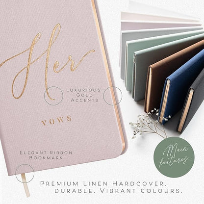 ARTESORI Vow Books His and Hers - Linen Wedding Vow Books Perfect as Bride & Groom Gifts, Wedding Registry Ideas - His & Hers Gifts Wedding Vow Book - Wedding Essentials & Accessories (Blush & Grey)