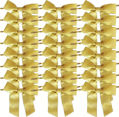 50pcs 3-1/2" Metallic Gold Satin Ribbon Bows with Twist Ties for Gift Wrapping Packing Christmas Decoration (Metallic Gold)