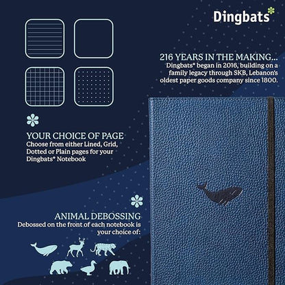Dingbats Wildlife Grid Journal A5 - Vegan Leather Hard Cover, Ideal for Work, Travel - Pocket, Elastic Closure, Bookmark