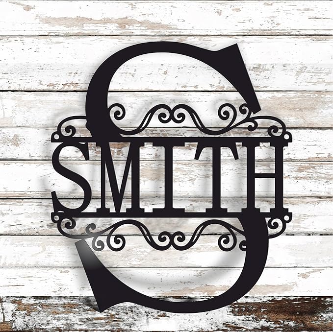 Personalized Metal Name Signs, Split Letter Monogram Wall Decor, Custom Last Name Sign, Family Name Sign for Outdoor, Personalized Wedding Gift, Garden Decor, Metal Wall Art, Housewarming Gift (MonogramDesign_12)