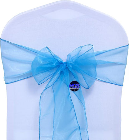 MDS Pack of 125 PCS Organza Chair Sashes Wider Dining Chair Bows Ribbon Tie Back for Wedding Party Birthday Bridal Shower Reception Event Banquet Home Chair Cover Decoration - Blue