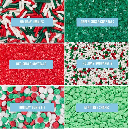 Sweets Indeed Christmas Sprinkles Mix – 6-Cell Holiday Assortment 6.45 oz | Edible Jimmies, Nonpareils & Sugar Pearls for Decorating Christmas Cookies, Cupcakes, Cakes & Holiday Desserts