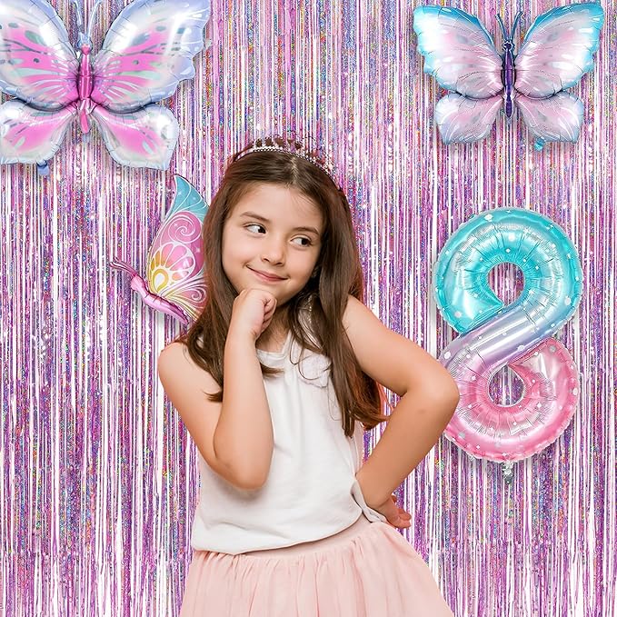 Pink Tinsel Curtain Party Backdrop - GREATRIL Foil Fringe Curtain Lilac Pink Party Streamers for Birthday Girl Princess Bachelorette Euphoria Taylor Themed Party Decorations - 2 Packs
